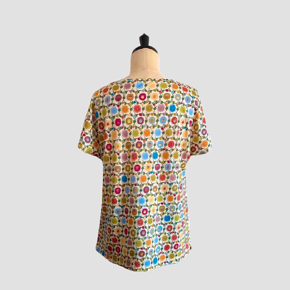 【受注生産】フレンチ袖ブラウス(B:新菊文様)(本体価格28,000円)