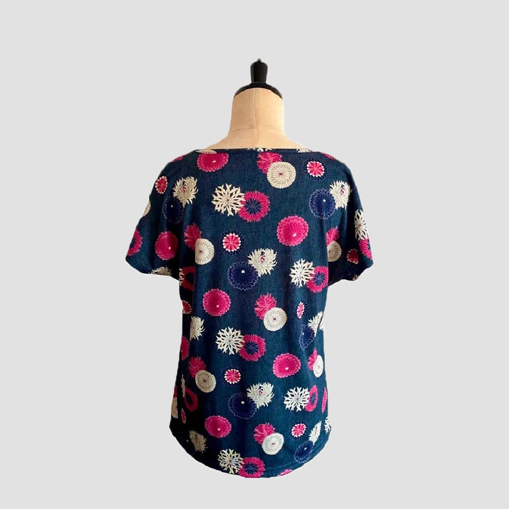 【受注生産】フレンチ袖ブラウス(A:飛び菊文様)