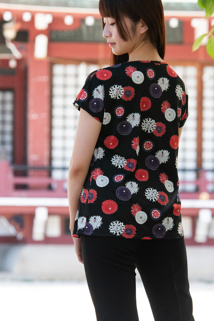[Made to order] French sleeve blouse (A: Flying chrysanthemum pattern) (base price 28,000 yen)